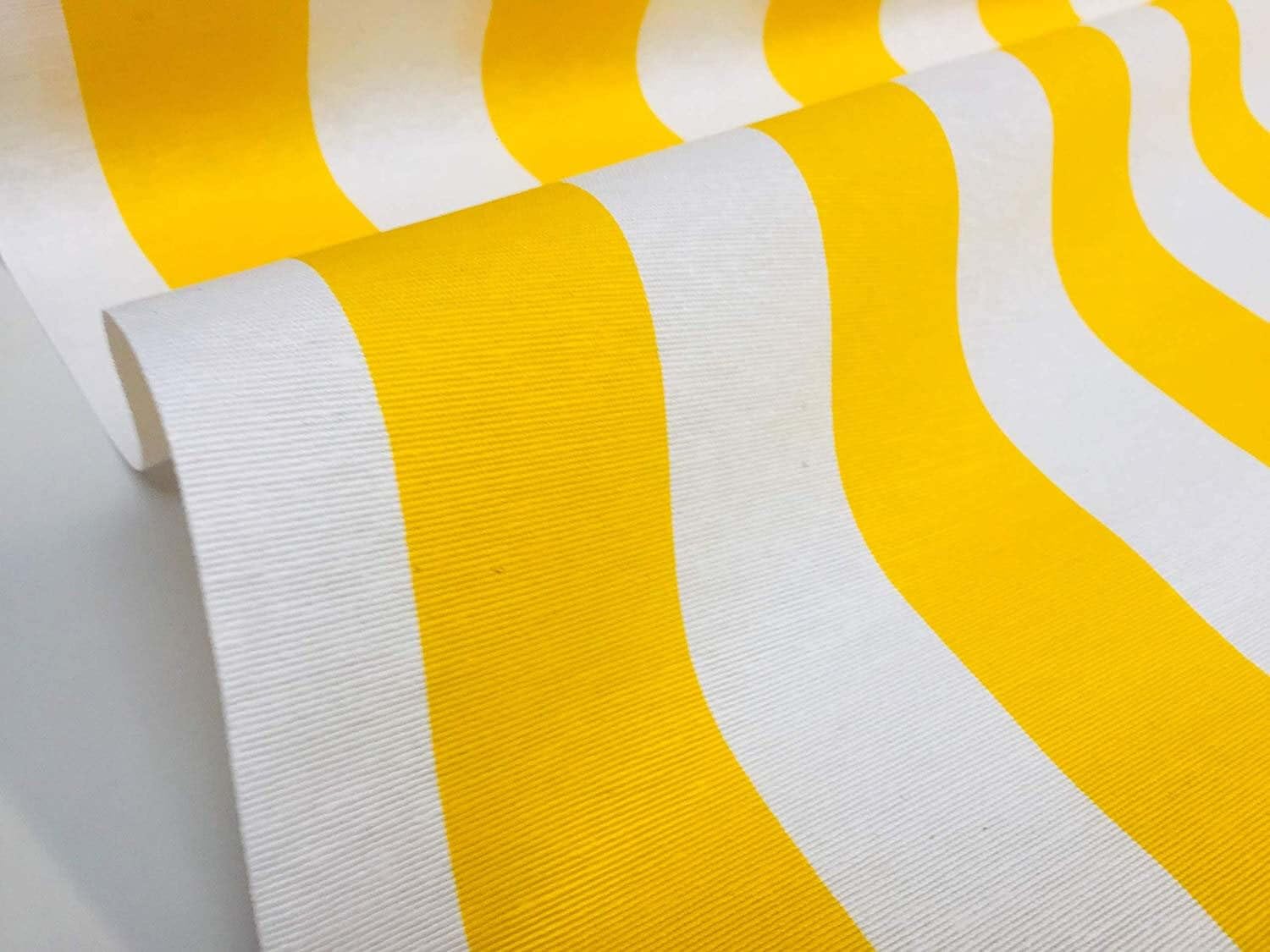 Teflon-Coated Outdoor Fabric – White Striped Waterproof Material for Cushions Awnings Canopy Patio – 140cm Wide - Sold by the Metre - Yellow