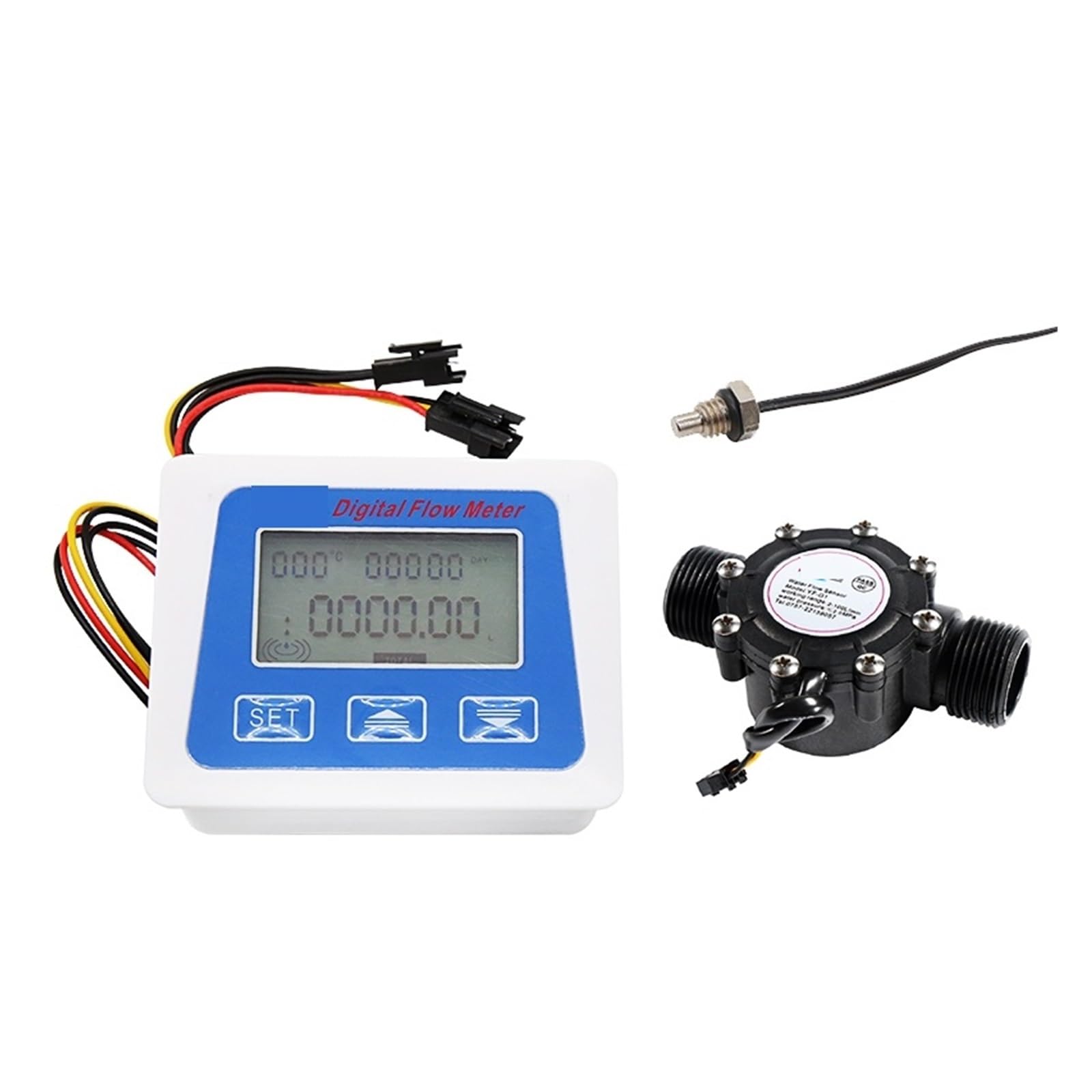 caudalímetro de líquidos, Medidor de Sensor de Flujo de Agua con pantalla LCD Digital, medidor de flujo, totámetro, registro de tiempo de temperatura con Sensor de flujo G1/2 3/4 de 1 pulgada(0.75 inc