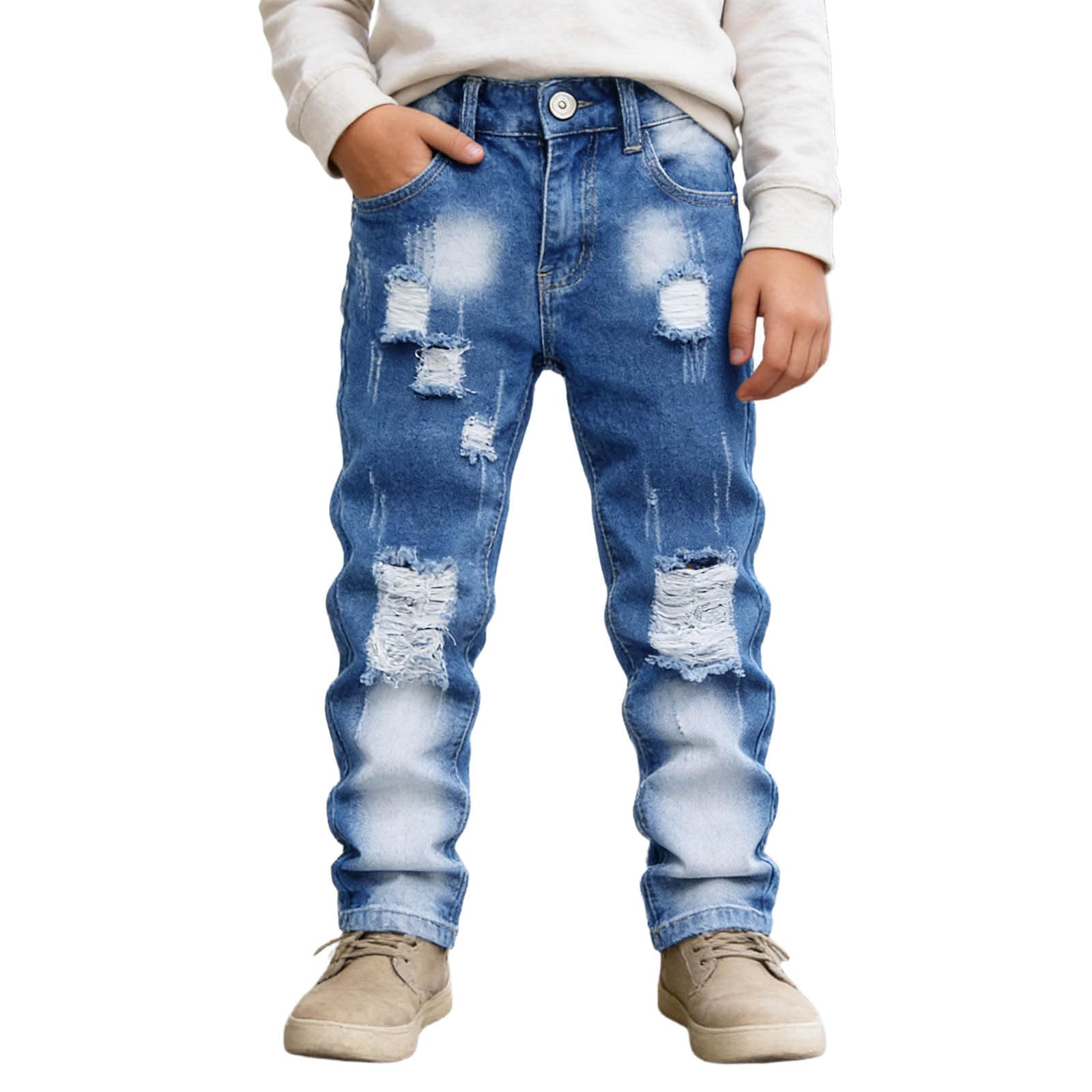Genérico Jeans Casuales para niños Sin restricciones de Movimiento Vaqueros con Cintura elástica Corte Amplio sin apretar Diseño Unisex niño y niña Pantalones Vaqueros con Bolsillos