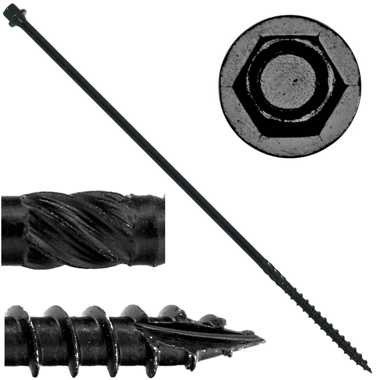 Heavy Duty #14 x 12" Black Log Timber Screws - Exterior Coated for Landscaping, Logs & Timbers (50 Pack) | JakeSales