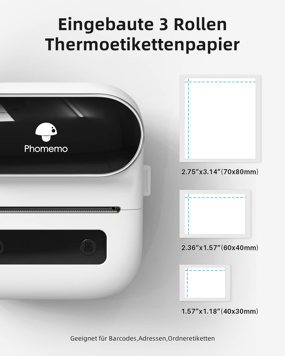 Phomemo M220 drukarka etykiet Bluetooth, przenośne urządzenie do etykietowania, drukarka etykiet do domu, biura i małych firm, obsługa telefonów i PC, z 3 rolkami etykiet