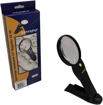3.5" 8.9 cm Diameter | 2X & 4X Power Lighted Magnifier | Angled Base for Hands-Free Stability | LED Illumination | Perfect for Crafting, Electronics & Precision Tasks