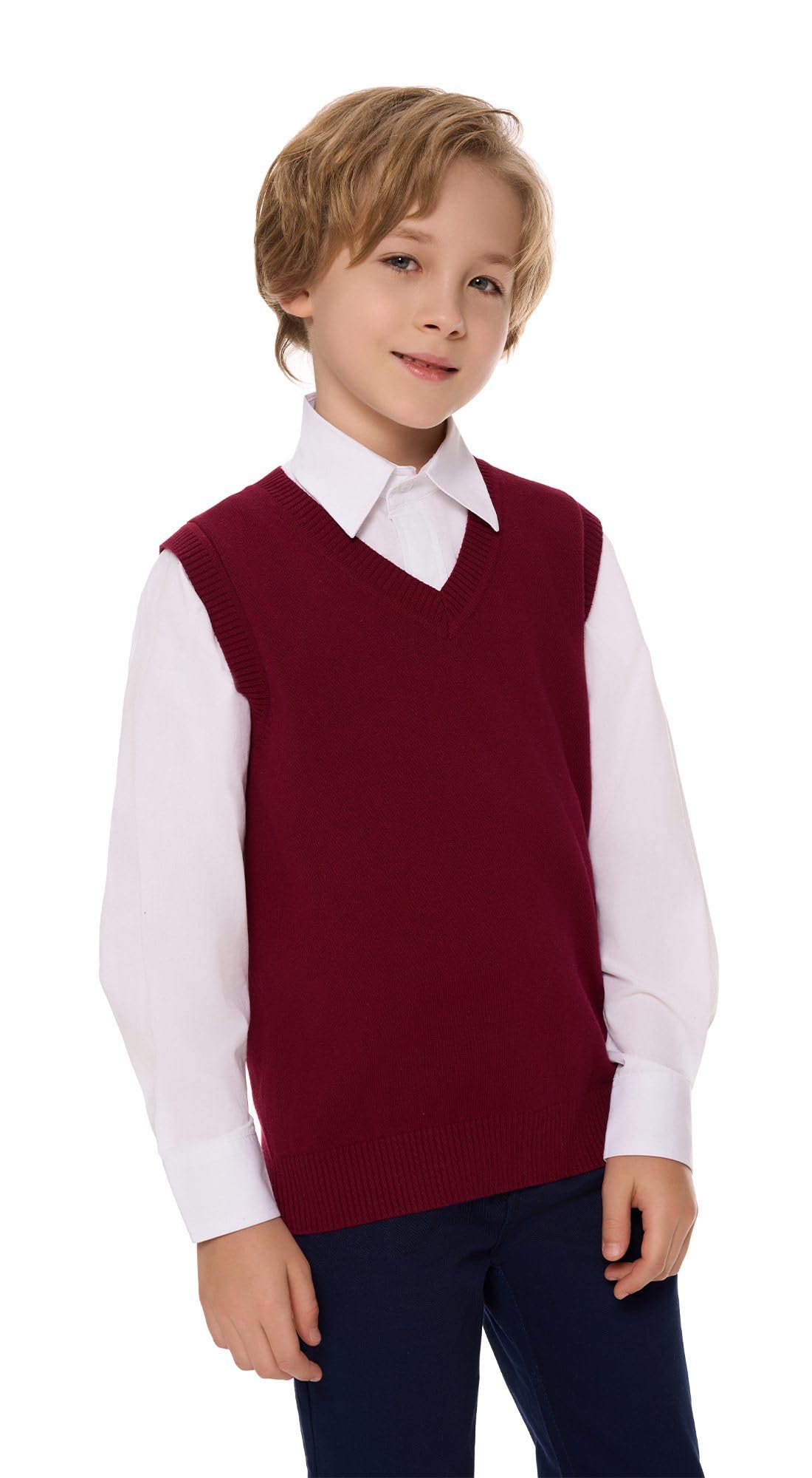 SMILING PINKER Chaleco de punto para niños con cuello en V de algodón sin mangas