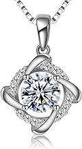 FEIKFEIZ Moissanite Necklace for Women 1CT Moissanite Pendant Laboratory Cultured Rhodium Plated Jewelry with Pendant Gift Box Included