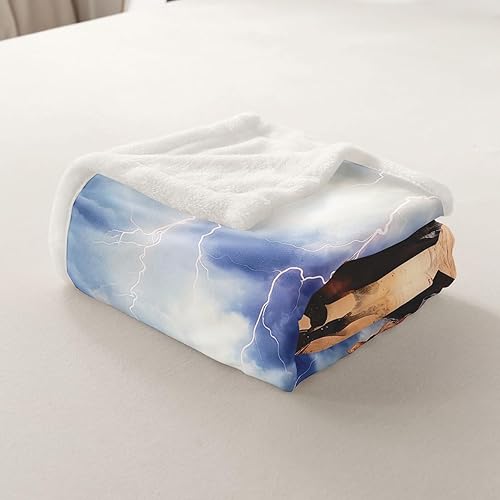Miniatura 5 de Erosebridal Manta de forro polar para caballo de correr, manta de felpa de animales 3D, paisaje natural relámpago, manta de caballo occidental para