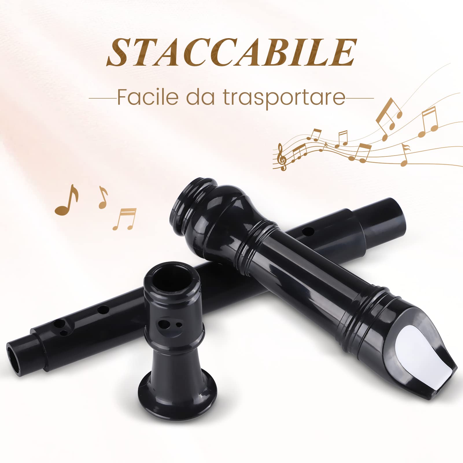 VLVEE Flauto per Principianti, Flauto Bambini a 8 Fori per, Flauto Dolce per Diteggiatura Tedesco, Incluso Pacchetto Esterno, Stick per la Pulizia del Flauto e Manuale di Istruzioni, Nero