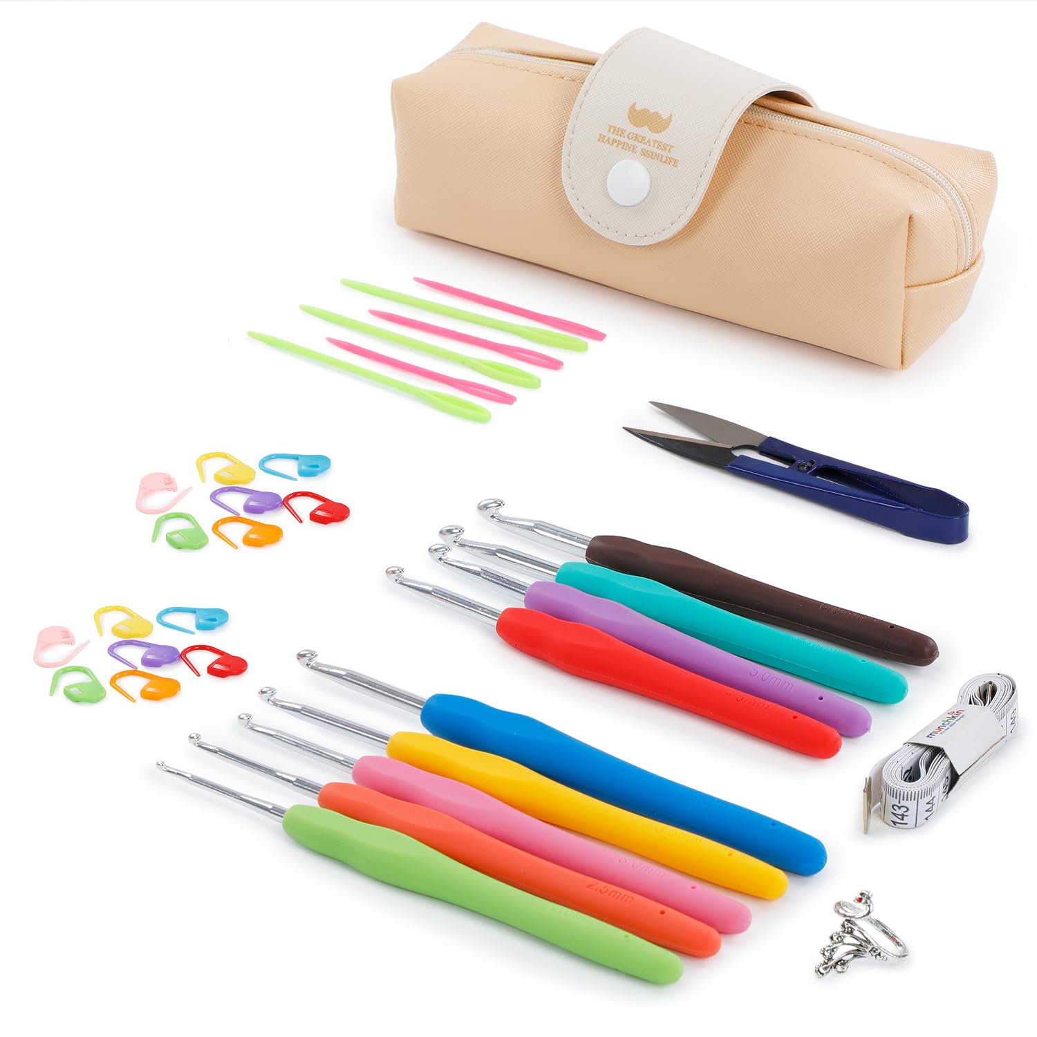 BERYA90 Pcs Crochet Hooks Set 9 Size Crochet Hooks, Ergonomic Handle Crochet Hooks Set, Yarn Crochet Kit with Storage Case for Beginners, Gifts for Women and Crochet Lovers