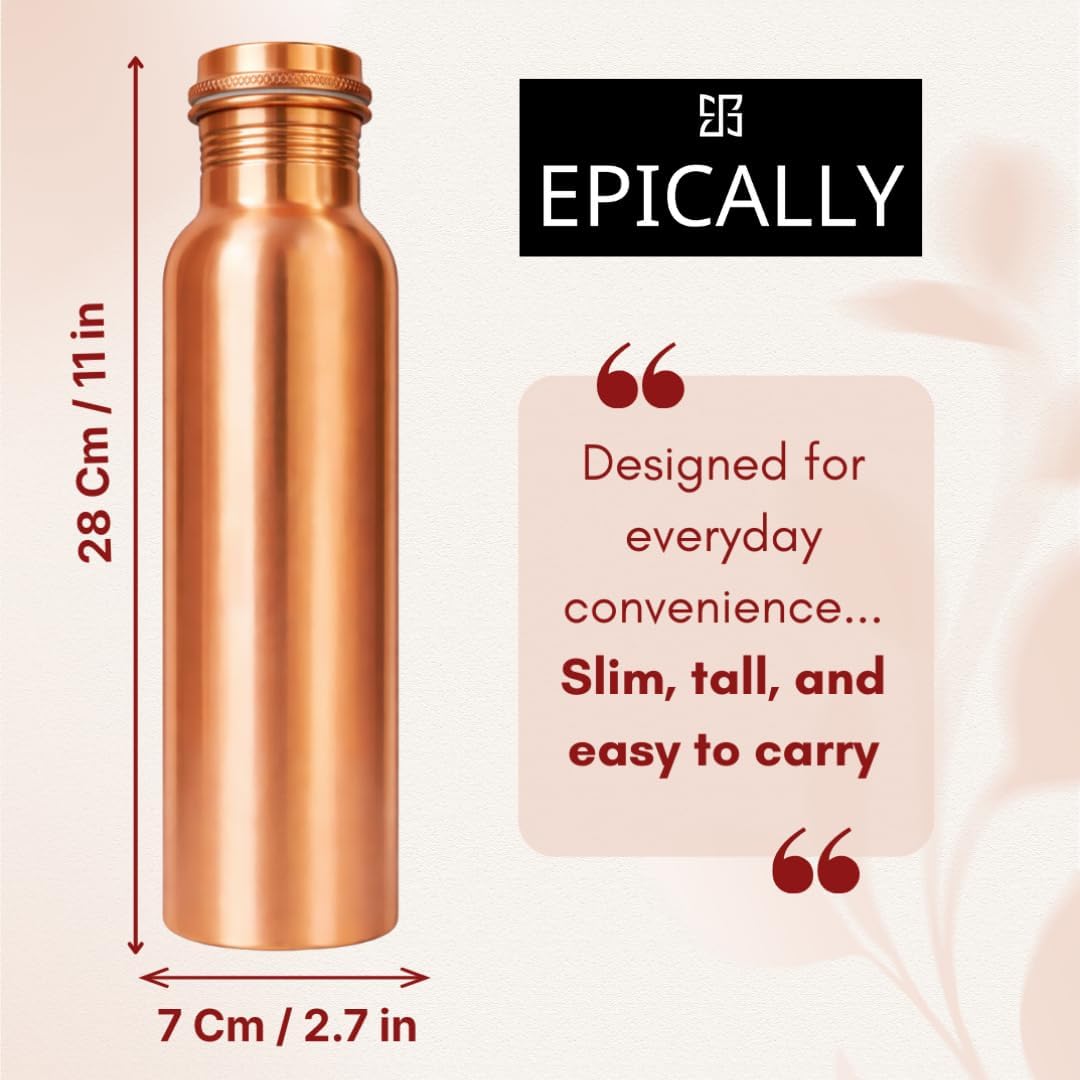 99.5% Pure Copper Water Bottle (32 Oz) | Lead Tested, BPA-Free, 2 Extra Silicone Gaskets, Thick Dent Resistant, Leak-Proof | Ayurvedic Cooper Bottles, Botellas De Cobre Puro Para Agua, Termo De Cobre