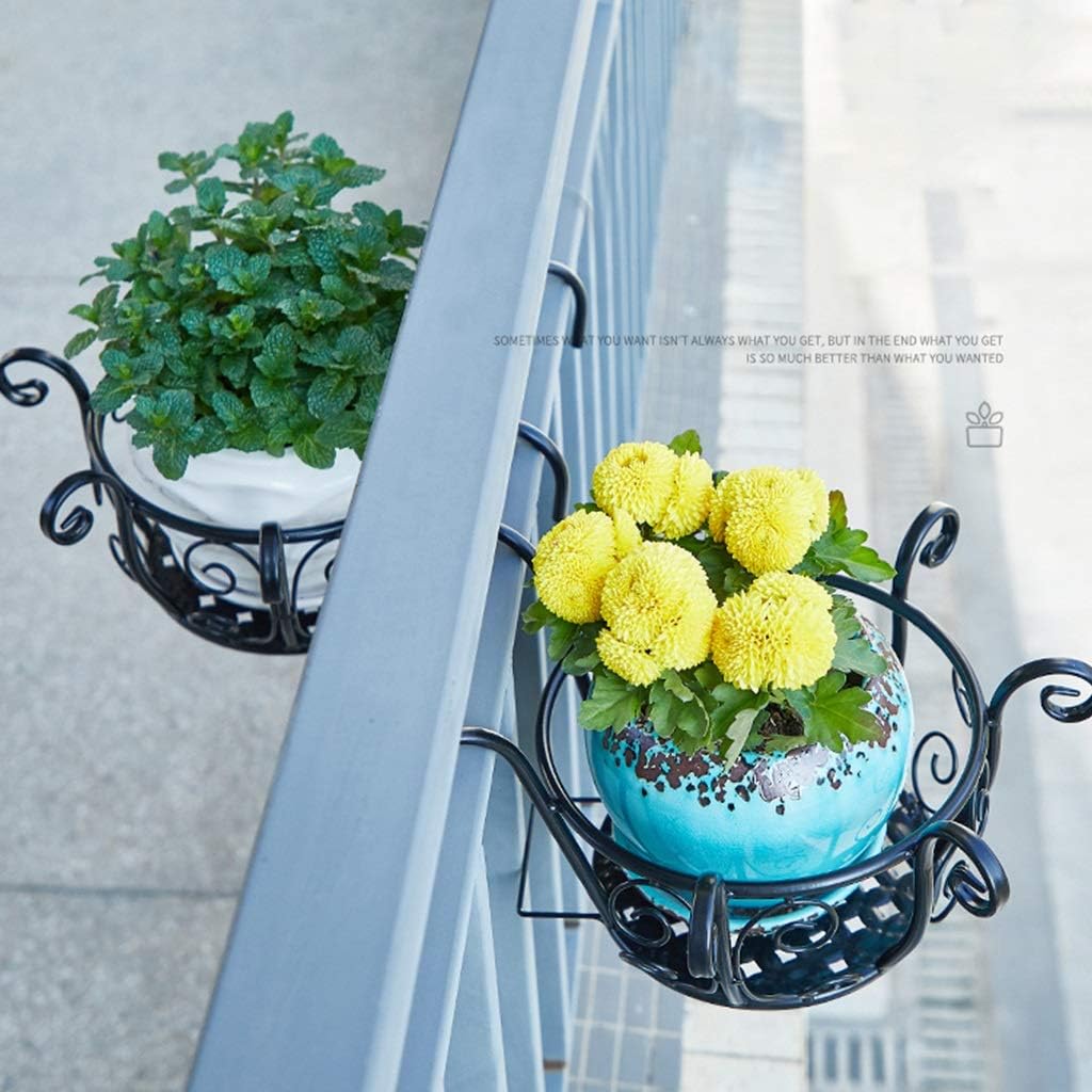 Balcony Flower Stand Decorative Shelf Iron Flower Pot Display Stand Succulent Plant Stand Railing Hanging Flower Stand (Color : Black, Size : 20cm)