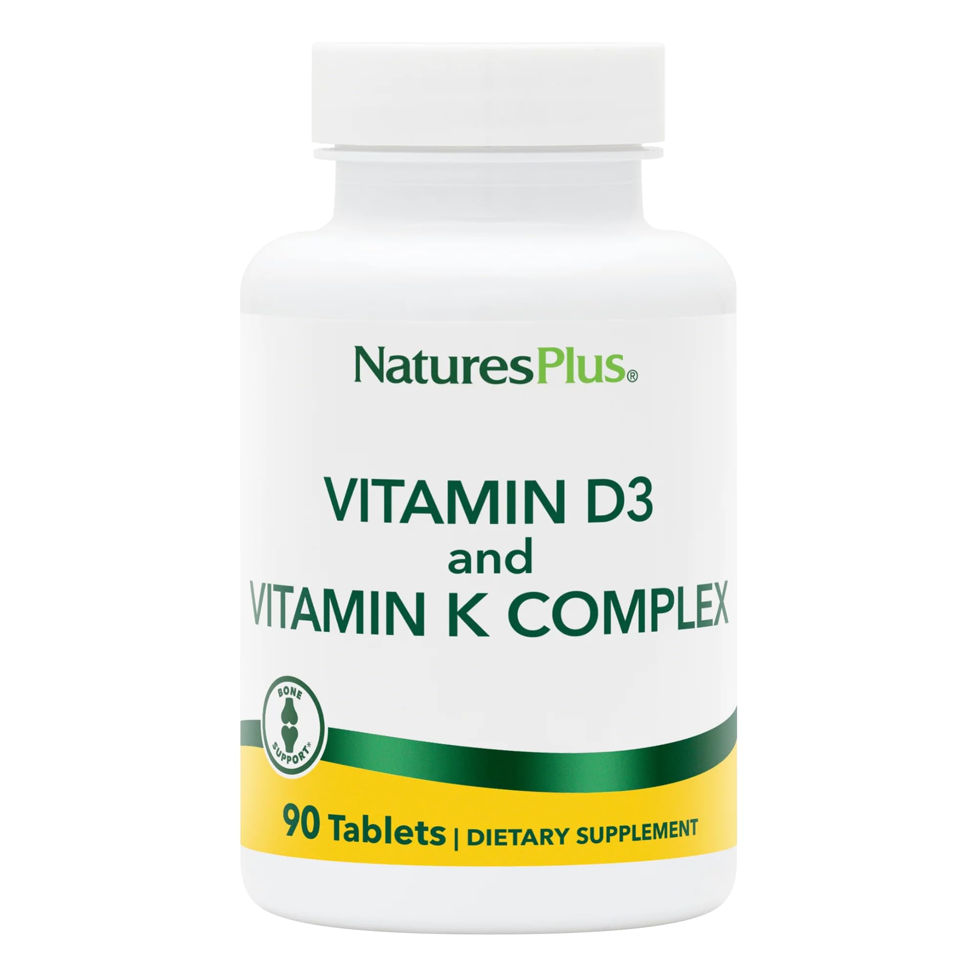 Natures Plus Vitamins D3 & K2-90 Tablets - Promotes Bone Support, Immune Function, Cardiovascular Health & Mood Balance - Vegetarian, Gluten Free - 90 Servings