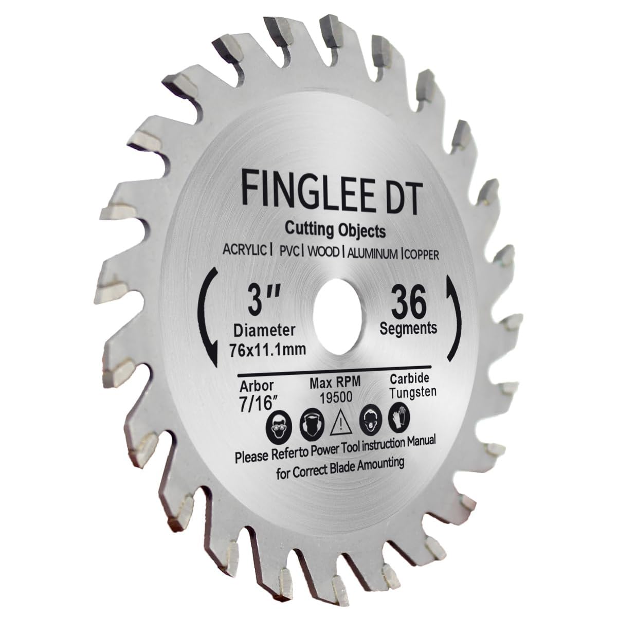 Lama per sega circolare TCT da 7,6 cm, 36 denti, per legno, plastica, PCV, acrilico, compensato, mandrino da 7/16", fornita con boccola da 3/8" (3 pezzi)