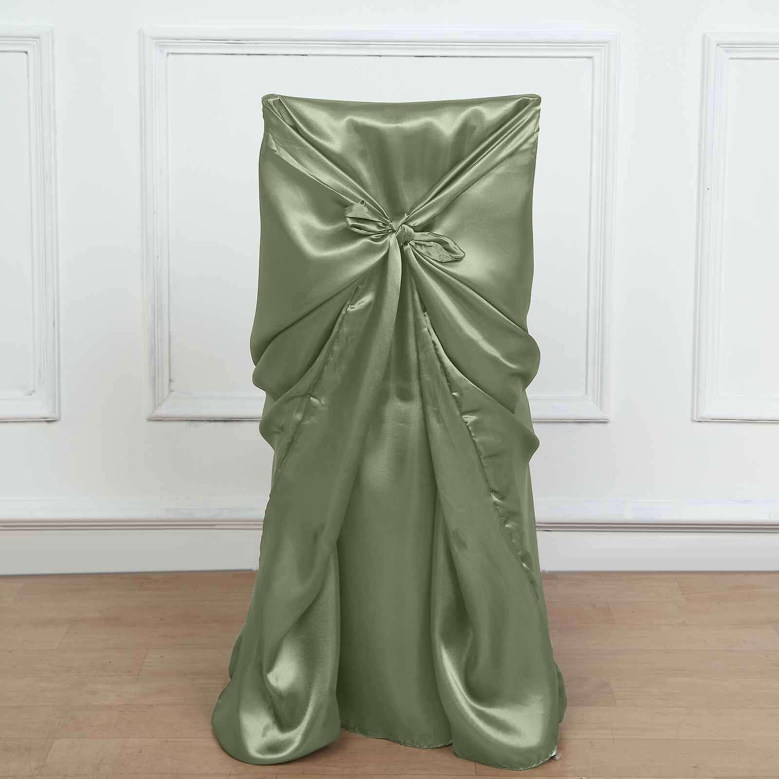 Efavormart Dusty Sage Green Chair Covers for Party 1 PCS Satin Self Tie Universal Banquet Wedding Folding Chair Cover for Dining Chairs Washable