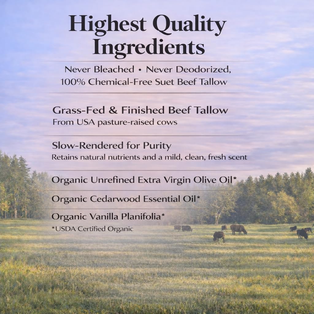 Whipped Tallow Balm – Organic Tallow-Based Moisturizer for Face, Body & Baby, 100% Grass-Fed Suet Tallow, Made in USA, 2 oz (Cedarwood Vanilla)