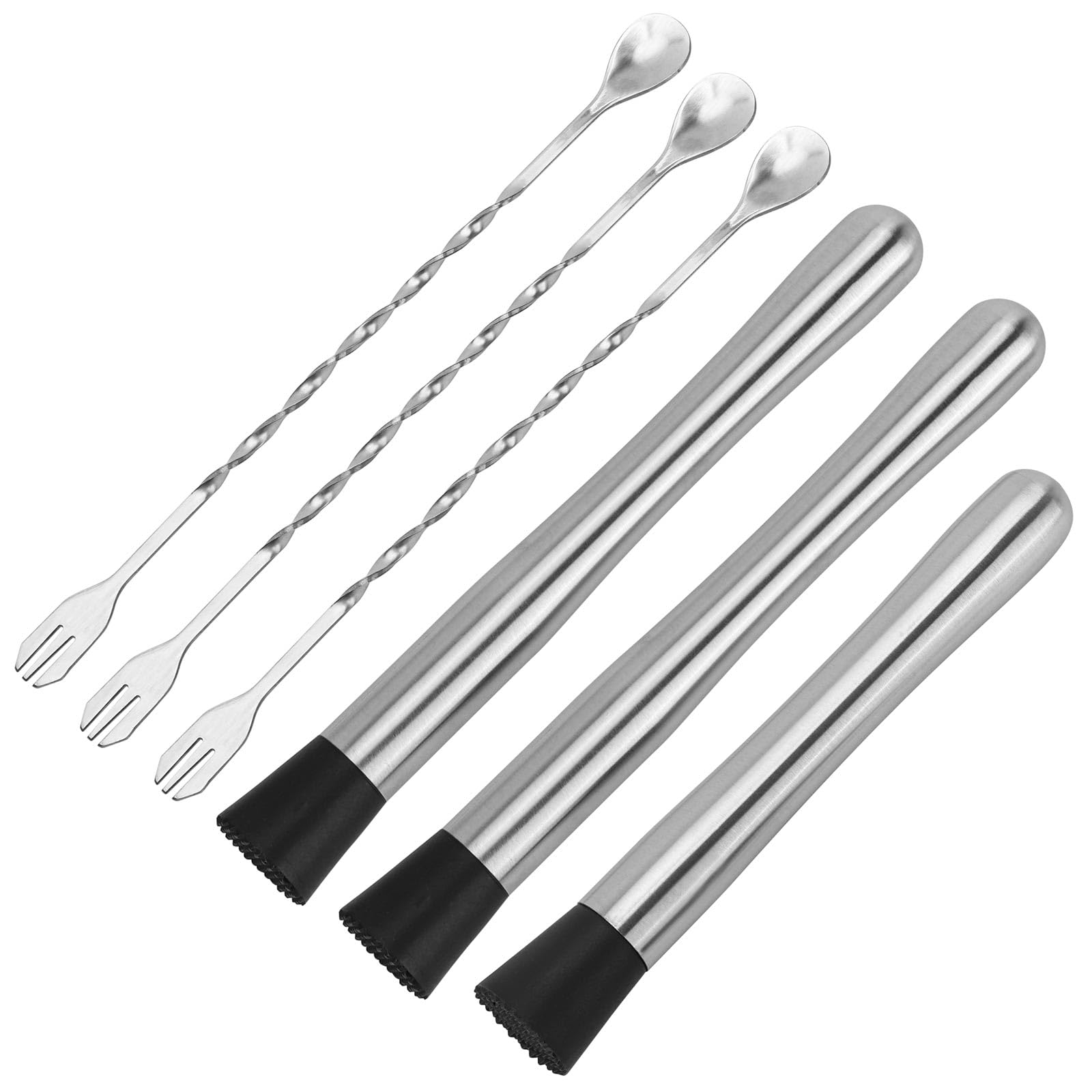 Photo 1 of 10" & 8" Cocktail Muddlers, Stainless Steel Muddler with 3 Pcs 10 inch Mixing Spoon for Lemonade Mojitos Fruit Drinks