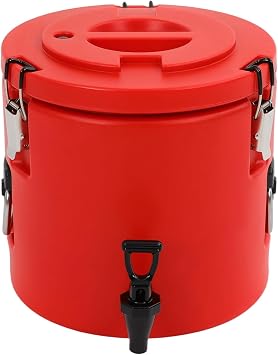 Insulated Beverage Dispenser, Stainless Steel Insulated Thermal Hot and Cold Coffee, Water, Drink Dispenser with Faucet for Water, Ice, Party, CampingRed, 12.5 L/3.3gal