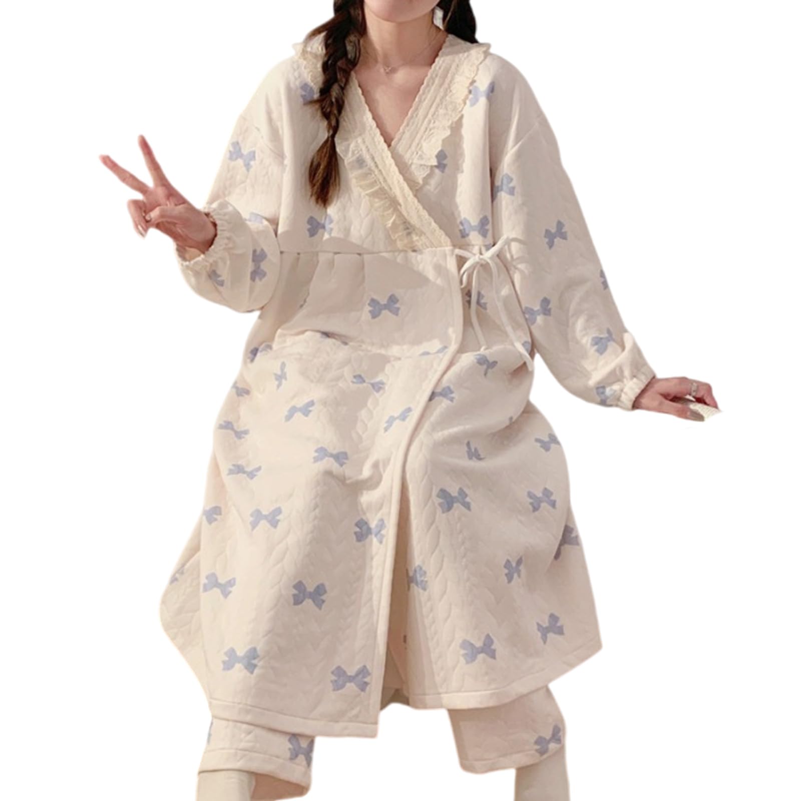 Conjunto de pijama de maternidad de invierno de algodón suave con capas térmicas para el embarazo, cómodo, vestido de noche suelto, ropa de dormir para el hogar, ropa de descanso de algodón