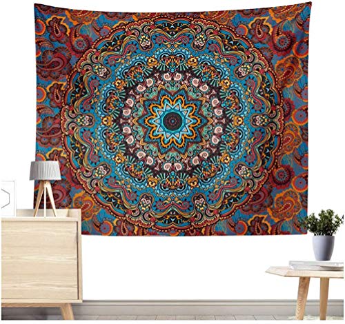 Miguor Mandala-Wandteppich, Polyester-Faser, Dacron-Tuch, Karton, Wandbehang, Dekor, Haus & Garten, 1 Stück, Polyesterfaser Dacron, 7. Blauer Kreis und gelber Boden, 200*150cm Cover