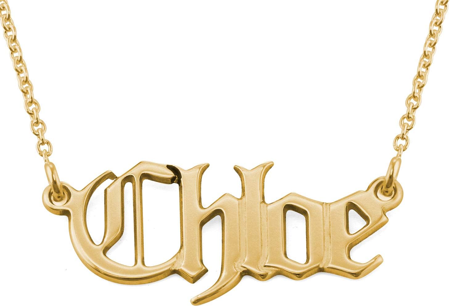 MYKA - Retro Personalized Old English Font Name Necklace In 925 Sterling Silver, 18K Gold & Rose Gold Plated - Custom Jewelry Nameplate - Dainty Christmas, Mother's Day, Xmas, Birthday Jewelry Gift For Mom, Mother, Her, Women