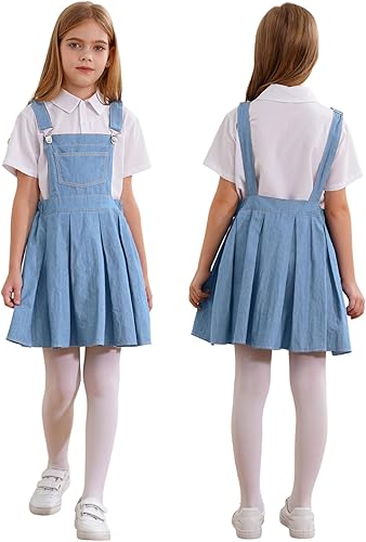JEYPINMI Little Girls Bib Pinafore Dress Adjustable Strap Jumper Sleeveless Denim Overalls Summer Rompers