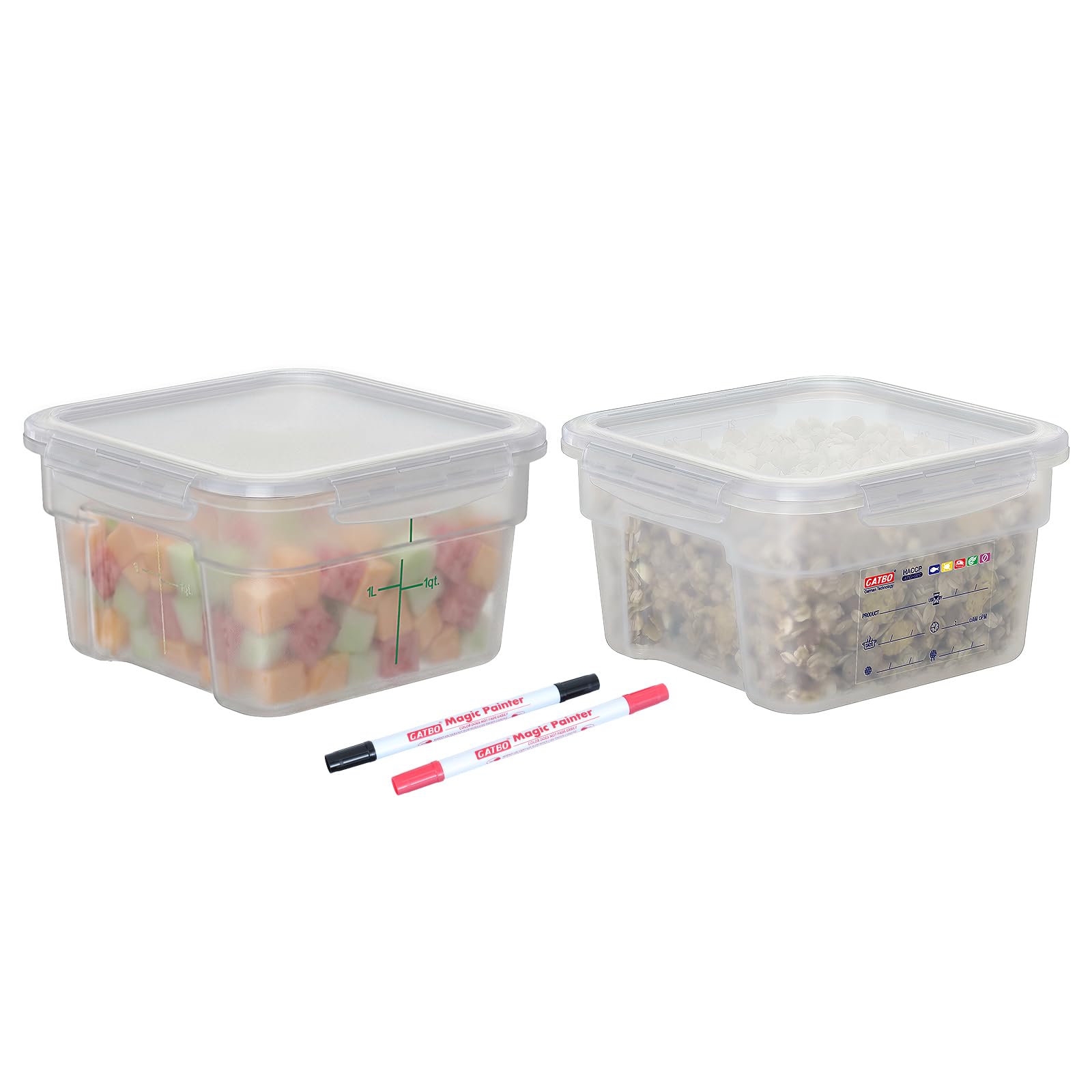 GATBO 2L Commercial Food Storage Containers, Set of 2 with Lids and Handle