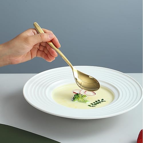 Miniatura 7 de Kyraton Juego de 12 cucharas doradas de acero inoxidable chapado en oro de titanio de 8 pulgadas, cucharas de sopa, cucharas de cubiertos, apto para