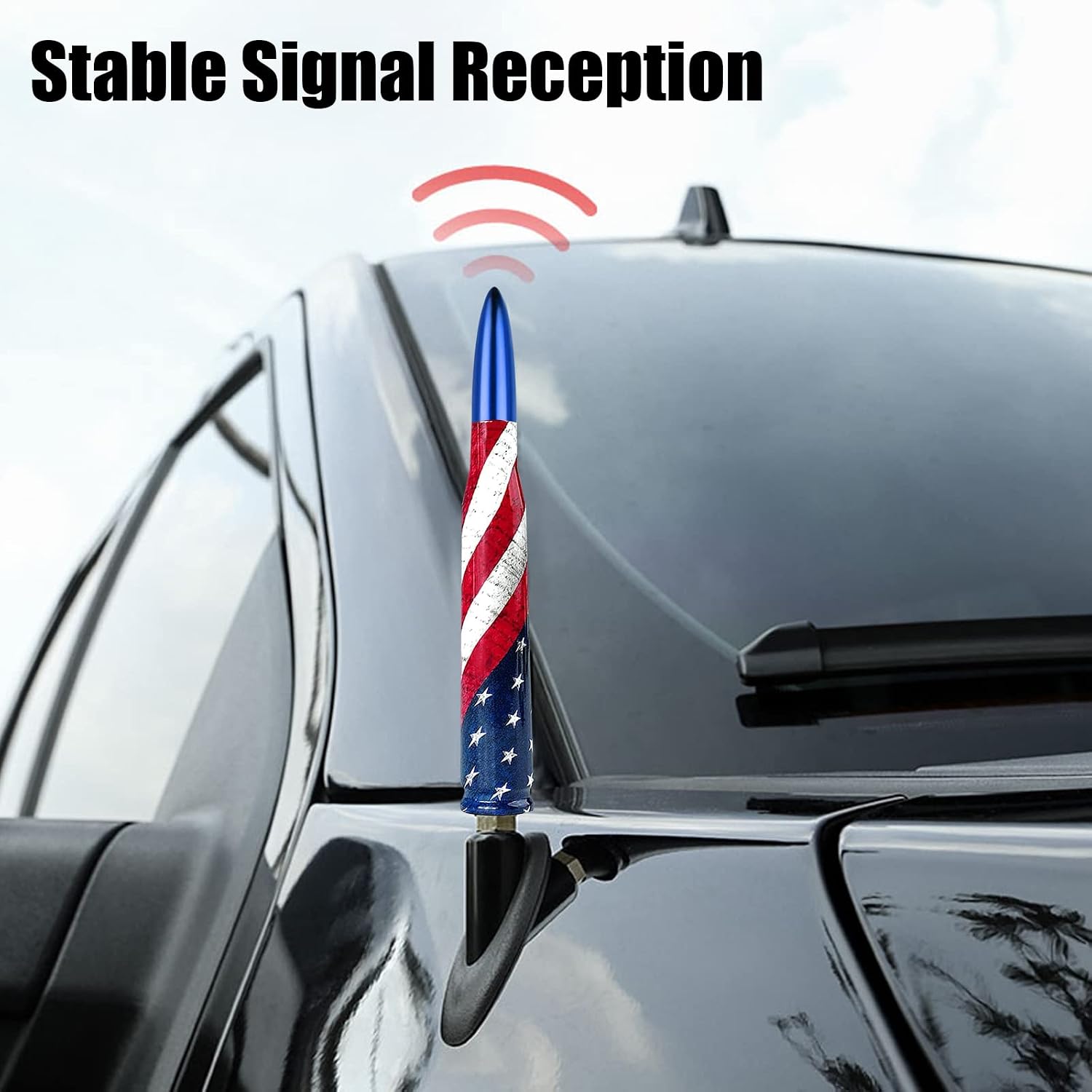Ajxn 1 PC Car Truck Bullet Antenna with American Flag Design, Compatible with F150 F250 F350 Super Chevrolet Duty Raptor Dodge Ram 1500 2500 3500 - Anti Theft (American Flag Blue)