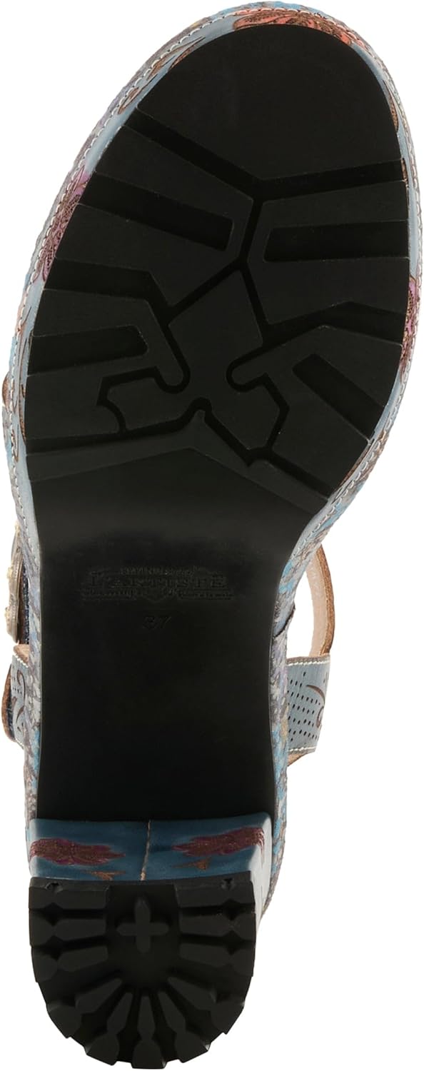 L`Artiste Jawdrop Women’s Floral Leather Sandal with Supportive Block Heel