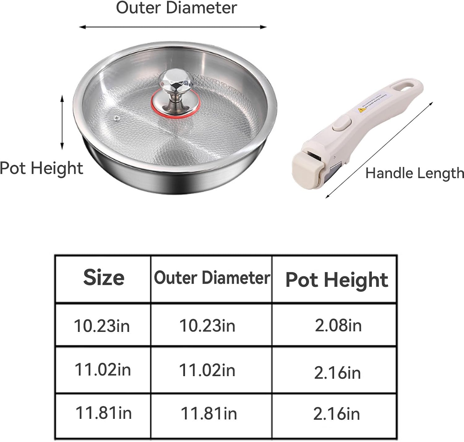 Titanium Hammered Pan with Detachable Handle, Multifunctional Ultra-Durable Scratch-Resistant Non Stick, Even Heating for Cooking, Titaniums Nutri Pans Compatible with All Cooktops,No lid,10.2