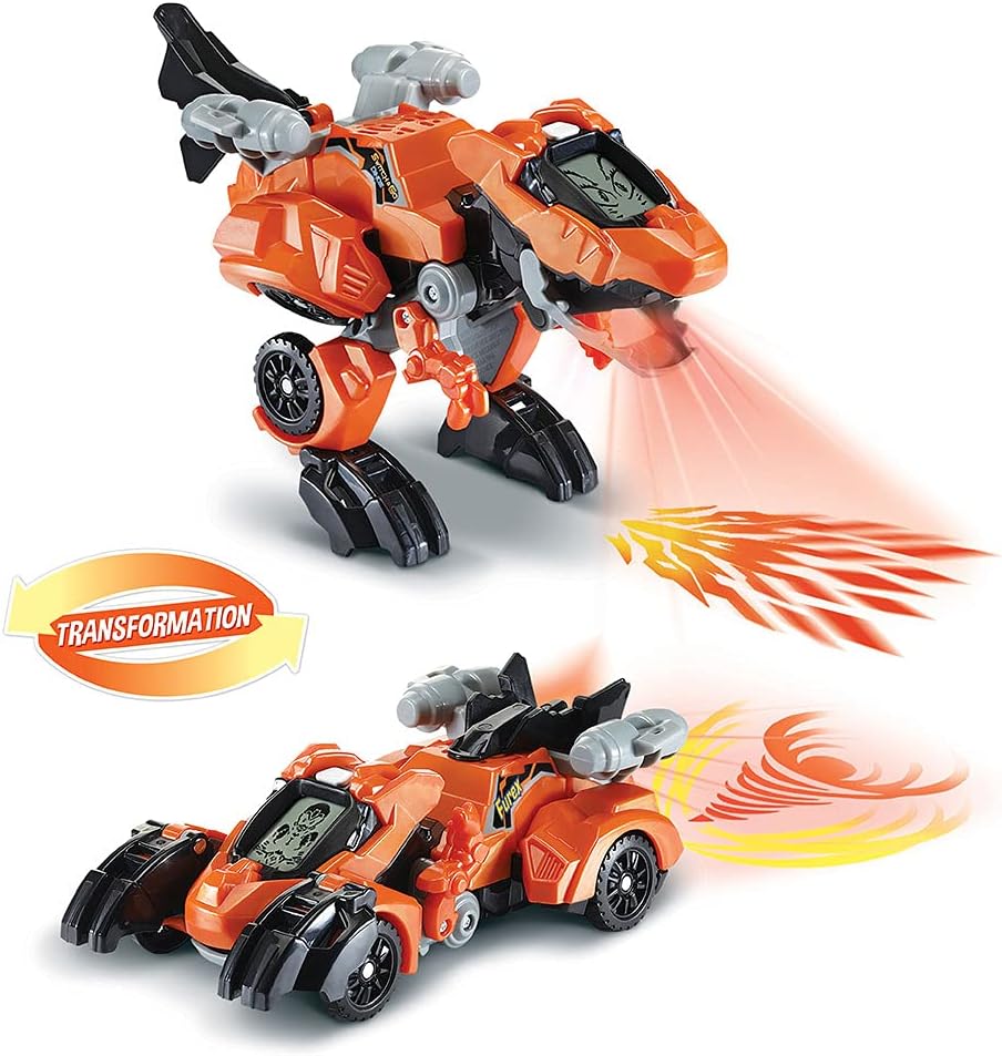 VTechSwitch & Go Dinos Fire, Furex, Super T-Rex, 2-in-1 Toy Transformable into a Racing Car, Light Projections, Gift for Children from 4 Years Old