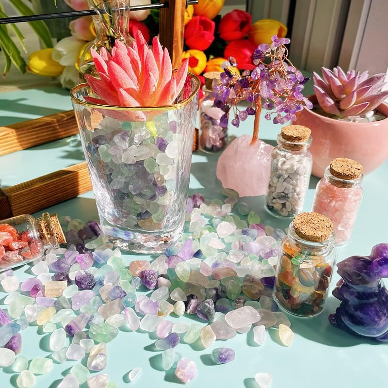 DUQGUHO Decorative Rocks Natural Fluorite Crystals Chip Bulk Rocks Gravel for Plants Terrarium Supplies Gravel Pebbles Vase Filler 0.45 lbs — view 2