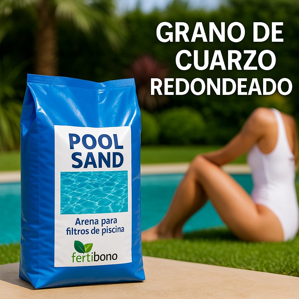 FERTIBONO Pool Sand – Arena de Sílice para Filtros de Piscina 0,4–0,8 mm – Alta Pureza 99% – Agua Cristalina Todo el Verano – Saco de 25 kg