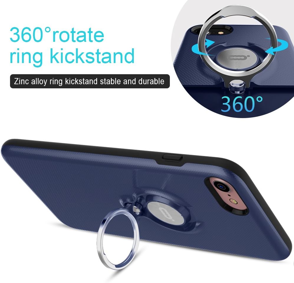 ICONFLANG iPhone 8 Case, iPhone 7 Case iPhone SE 2nd Generation Case, 360 Degree Rotating Ring Kickstand Case Shockproof Impact Protection Function Can Work with Magnetic Car Mount case 2018-Navy