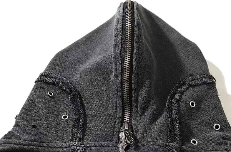 Men's Y2K Gothic Zip Up Hoodies Trendy Grinding Edge Masked Hoodies Hip-Hop Washed Jacket4