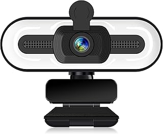 FUMAX 1080P Webcam with Microphone for Desktop, USB PC Laptop Computer Camera with Ring Light & Webcam Cover, 3 Light Colors, 110 Wide Angles View, Plug and Play
