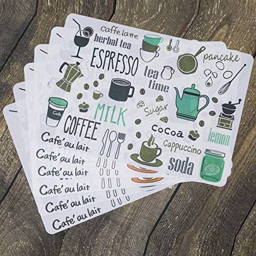 YIRANFANTASY Washable Table Place Mats Set of 6, Heat Insulation Non-slip PVC Plastic Square Placemats for Kitchen and Dinning Room 40 * 28.1cmAfternoon Tea Design