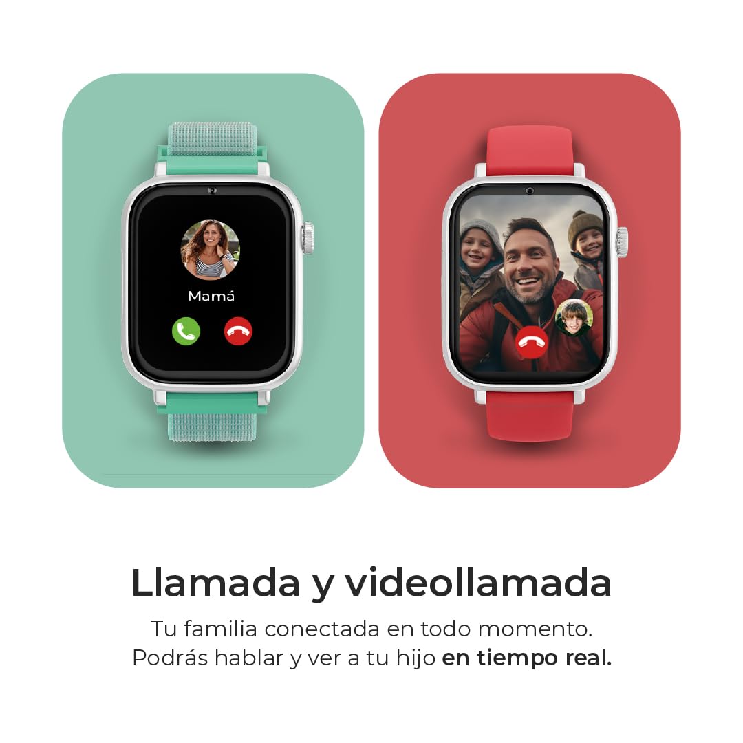 SaveFamily SaveWatch Plus 4G | Reloj Inteligente Niño con Localizador GPS, Llamada, Vídeo, Whatsapp, Música, Bluetooth, App Store | SIM Incluida - Esfera Blanca y Correa de Tela Verde