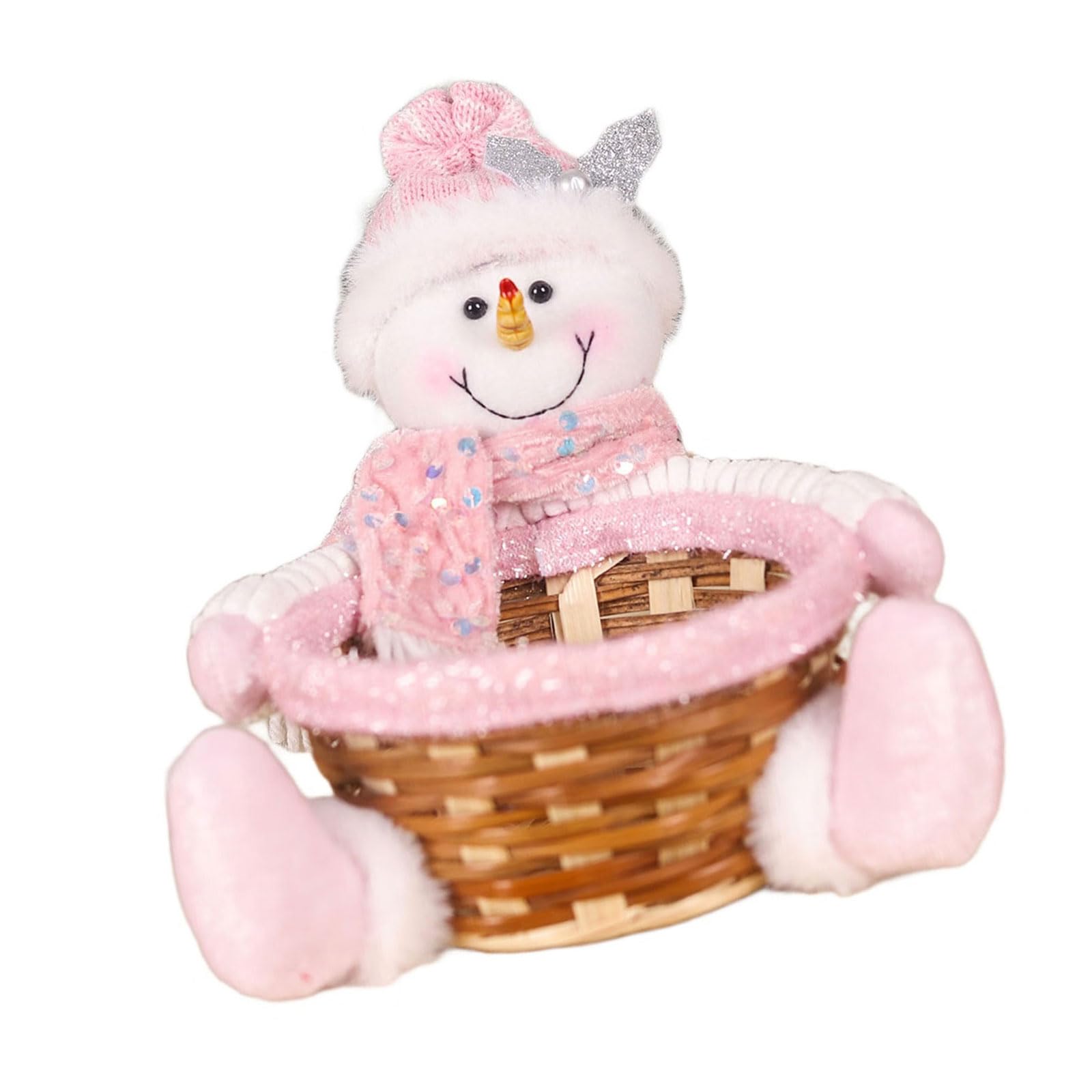 Qsvbeeqj Christmas Celebration Bamboos Baskets Round Bamboos Baskets With Christmas Figurines For Festival Presentation
