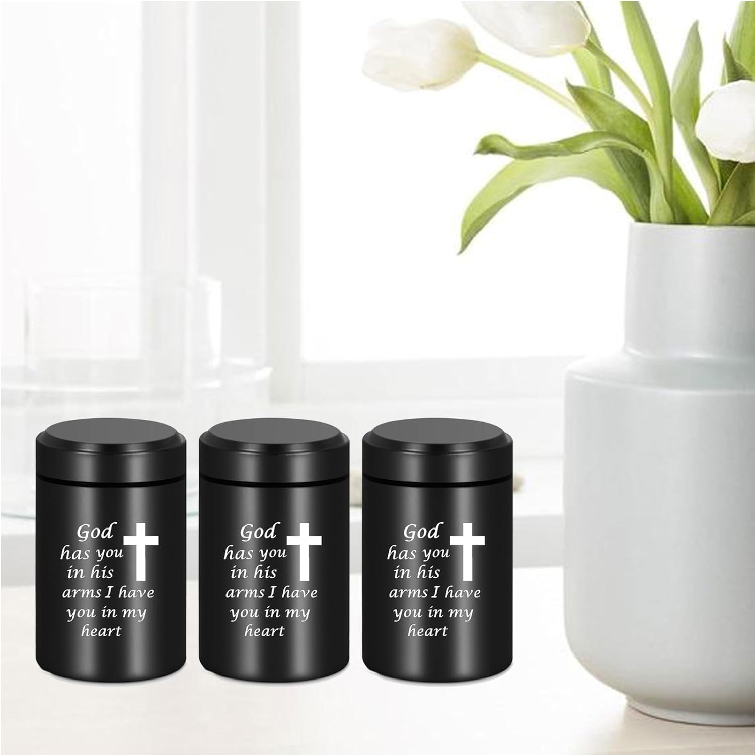 Small Cremation Urn for Human Ashes Set of 6 - Cremation Keepsake Urn for Ashes Adult Male Sharing Urns with Necklace Urn，Set of 6 Black Cross