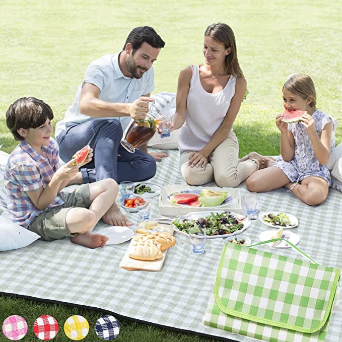 CLINES AHLAN Extra Large Family Picnic,2m*2m Outdoor Beach Blanket, Portable Foldable Picnic Blankets Waterproof Sandproof with Tote, Picnic Mat for Camping/Travel/Hiking on Grass (3)