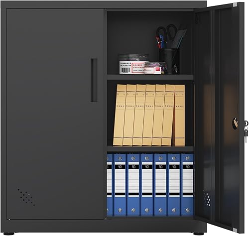 Miniatura 4 de CuisinSmart Gabinete de almacenamiento de metal con 2 puertas, armario de almacenamiento de acero con estantes ajustables para oficina en casa, 31.5