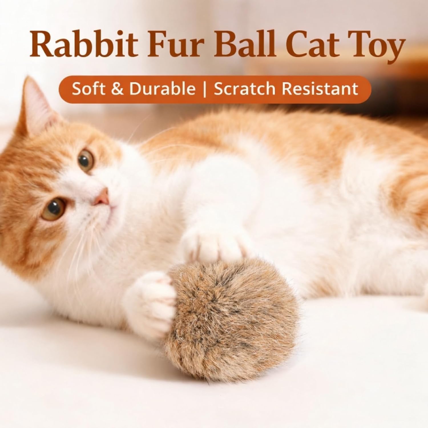Rabbit Fur Ball Cat Toy, 3in Soft Fluffy Real Rabbit Fur Balls for Cats, Furry Catnip Cat Toy Ball - Washable & Durable and Bite-Resistan, for Kitten Pet Interactive Chasing Playing Exercising (16PCS)