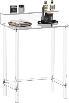 Eglaf Acrylic Small Vanity Desk - 23.6 L x 15.8 W x 33.9 H - Modern Makeup Vanity Table with Desktop Stand - Acrylic Makeup Table Dressing Table for Small Spaces, Bedroom, Cloakroom Clear