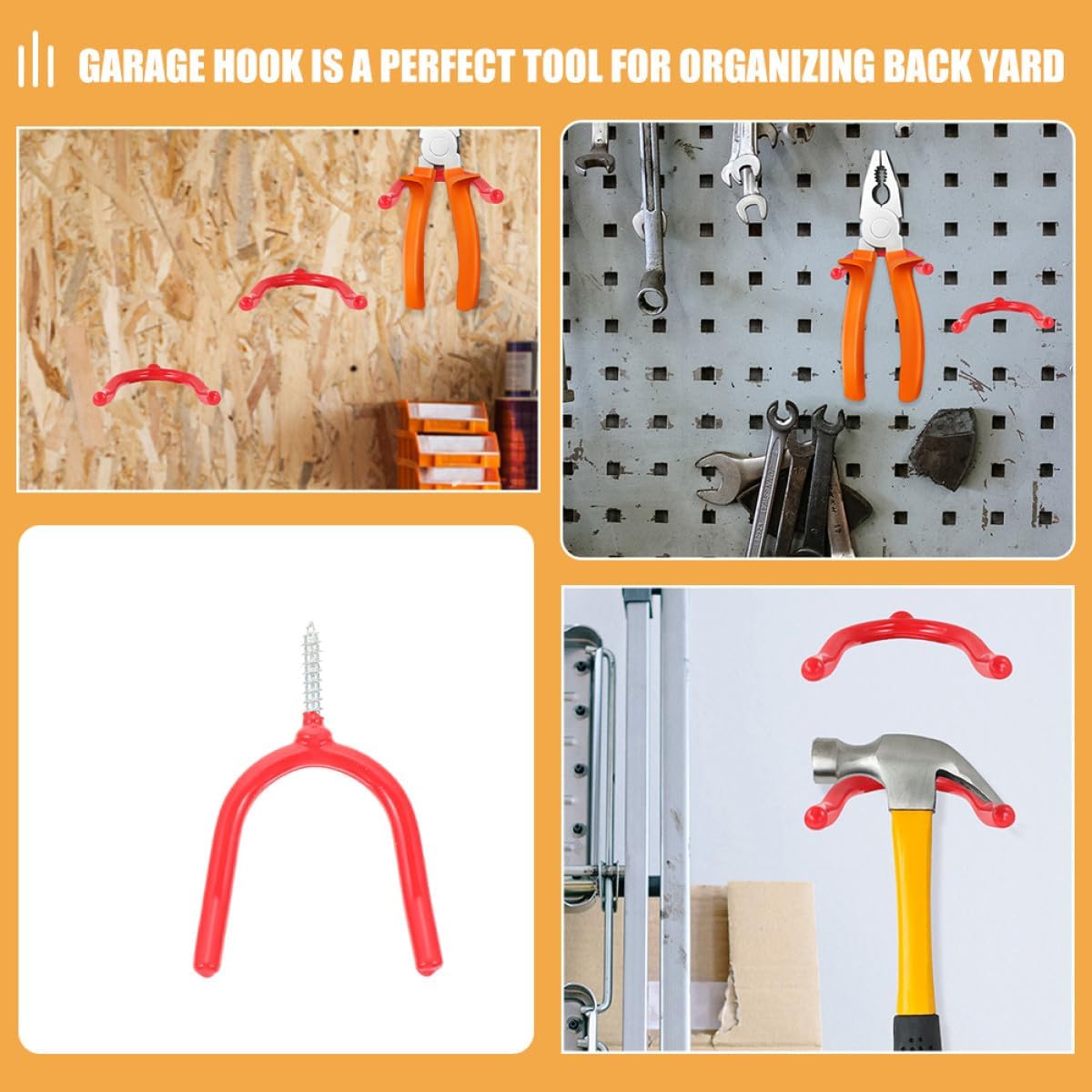 DOITOOL 12pcs Red Steel Vinyl Garage Tool Hooks for Garden Storage image 3