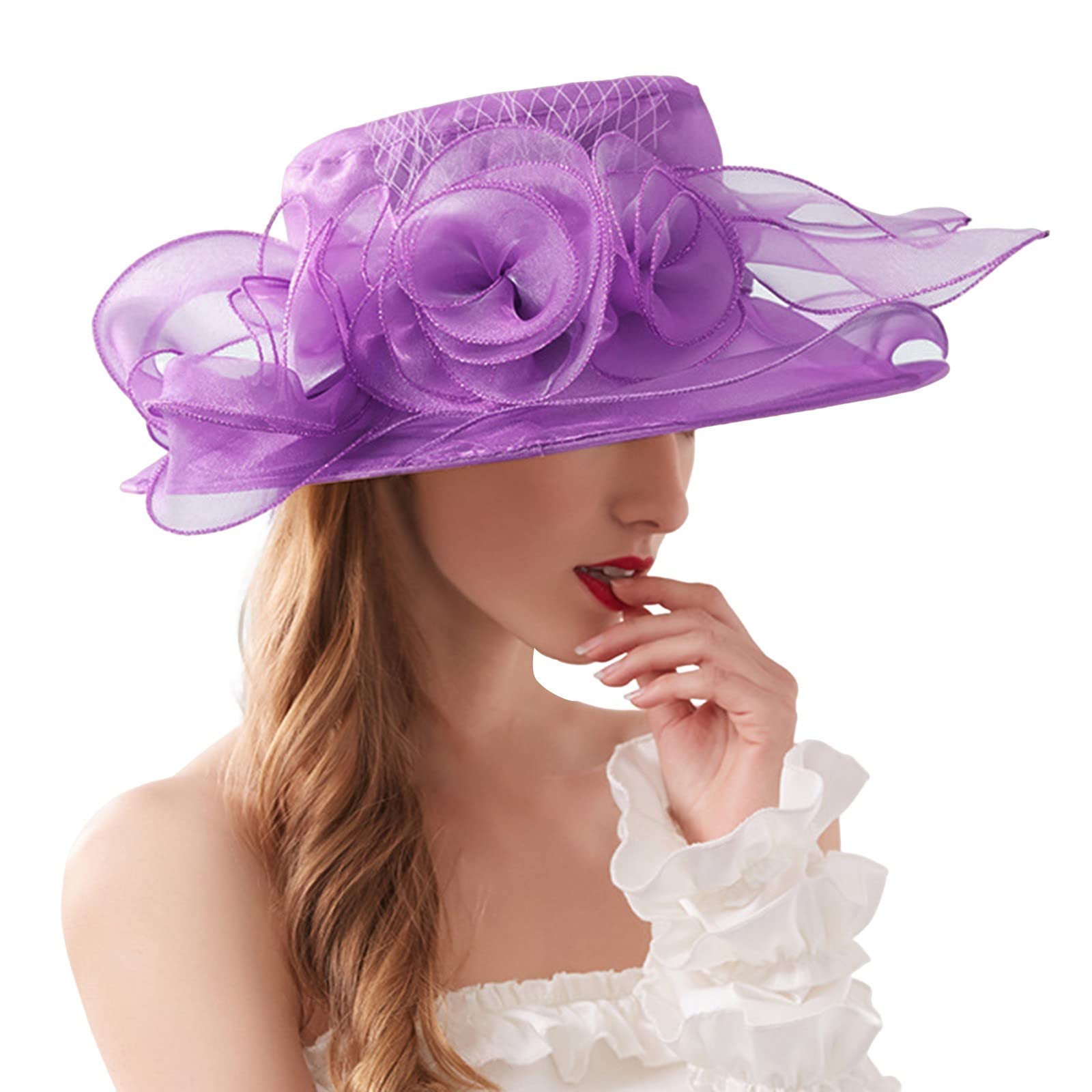 Cappello da donna Kentucky Derby, fascinator fiore cappello da sole, cappello da chiesa in organza cappello da sposa per tea party matrimonio, Nero , M
