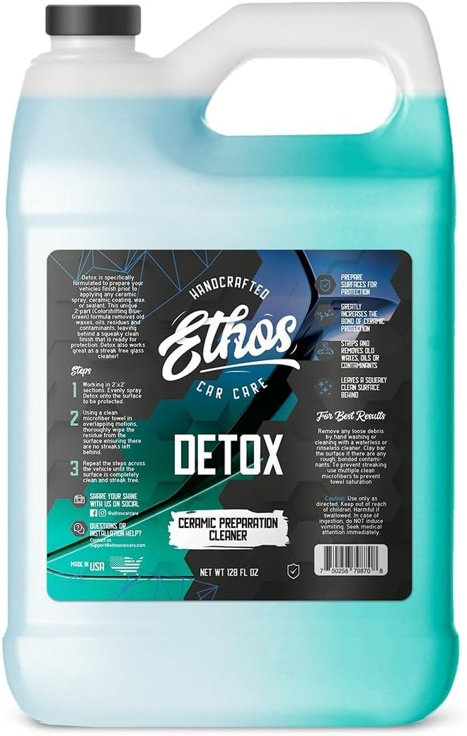 Ethos DETOX - Ceramic Coating Prep Spray, Panel Wipe, Glass Cleanser - Remove Your Old Ceramic Coating, Wax, or Sealant - Multi-Purpose Formula - Leaves Nothing But the Shine
