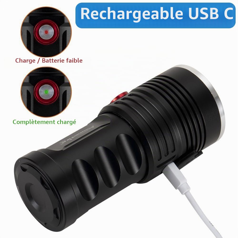 Alonefire H42UV 36W 365nm Lampe Torche UV LED Puissante Rechargeable USB Lumière Noire Détecteur D'urine D'animal pour Durcissement de Résine, Peinture avec Indicateur de Charge, 4 x Pile Incluse