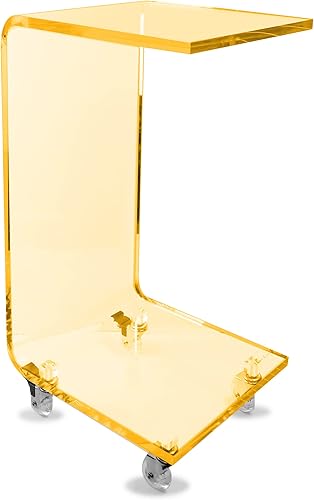 Designstyles Mesa C de acrílico, mesa auxiliar pequeña, decoración de sala de estar, mesa auxiliar delgada en forma de C para sofá con ruedas, mesa