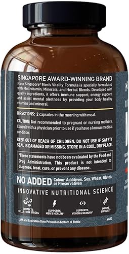 Miniatura 6 de Nano Singapore Vitality Formula - Multivitamínico diario para hombres, 2.5 veces más vitamina A C E, antioxidante, multivitaminas para hombre que