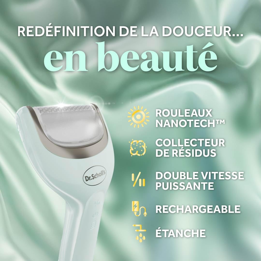 Dr. Scholl's Râpe électrique Pieds Pedi Perfect Pro avec 3 rouleaux Nano Tech - Élimine les callosités pour des pieds doux et beaux - Autonomie 90 minutes - Rechargeable et Etanche