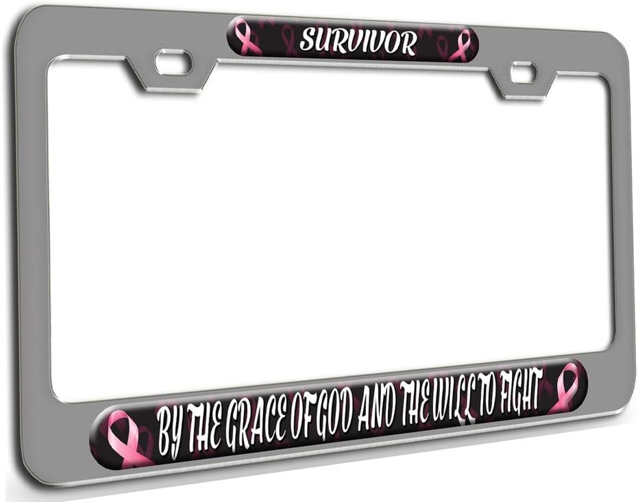 Makoroni - Survivor by The Grace of GOD and The Will to Fight Cancer Awareness Ch Steel License Plate Frame 3D